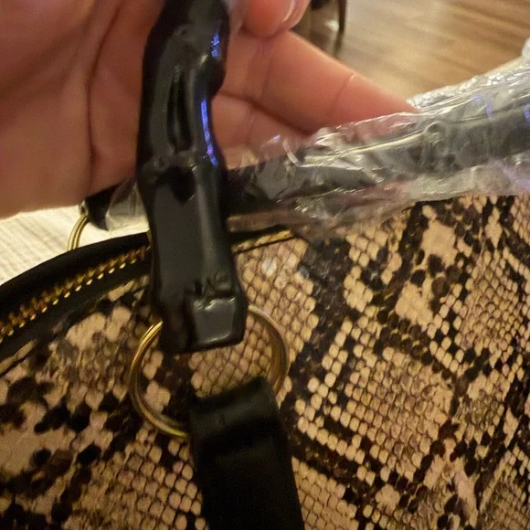 Trendy Snake Print Handbag with Custom Black Faux Bamboo Handles - Picture 3 of 4